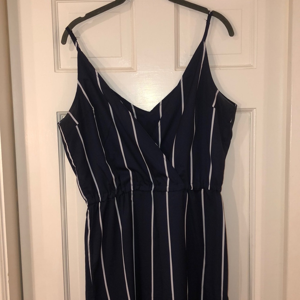pinstriped jumpsuit